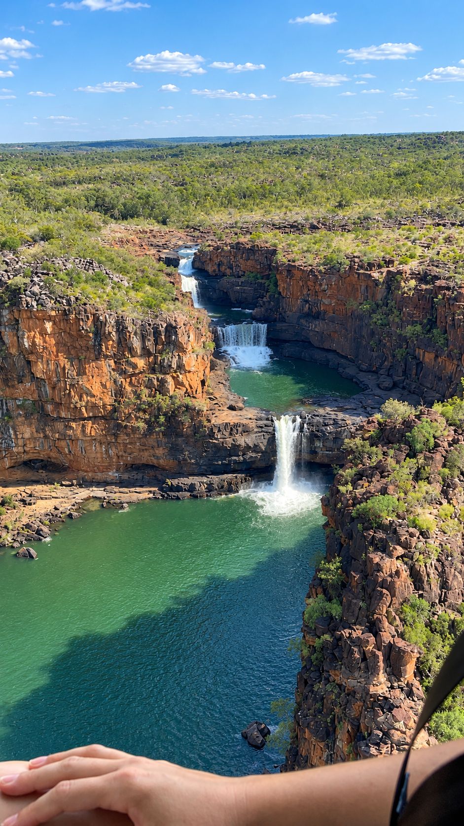 Tiered waterfalls and green plunge pools in the Kimberley