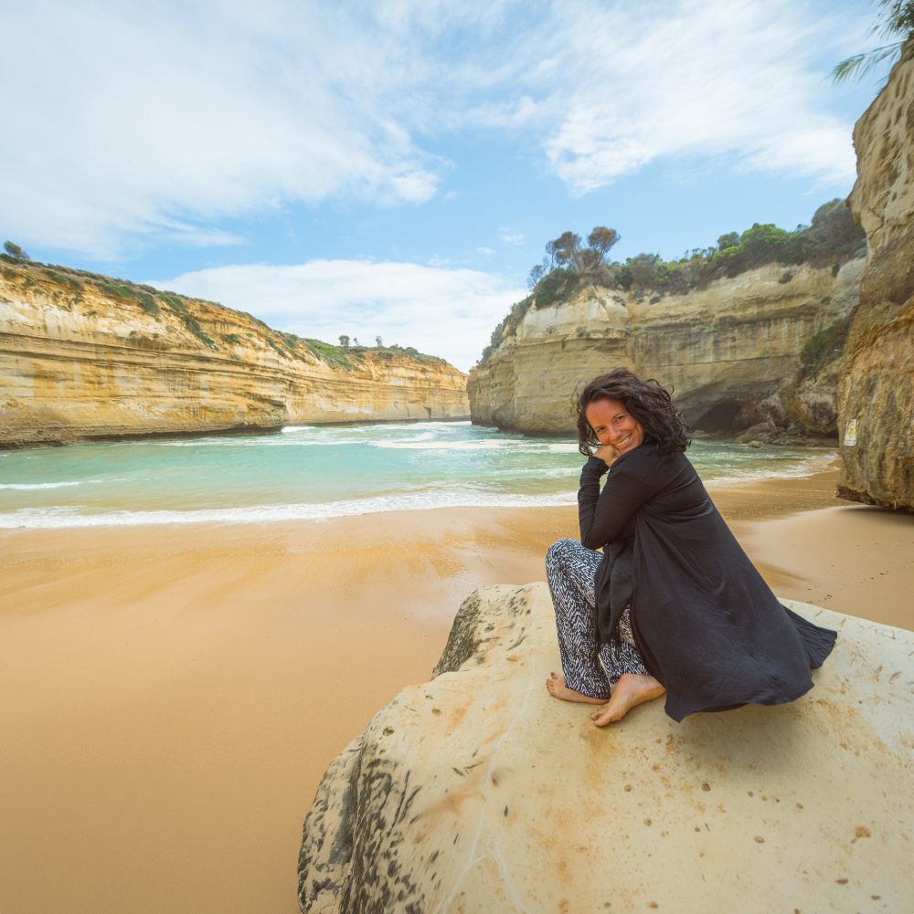 Traveller on the sand at Loch Ard Gorge